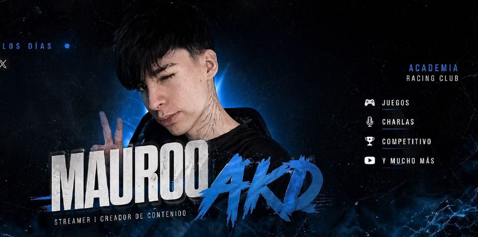 Banner del canal de Kick con el nombre MAUROO AKD y el texto streamer y creador de contenido